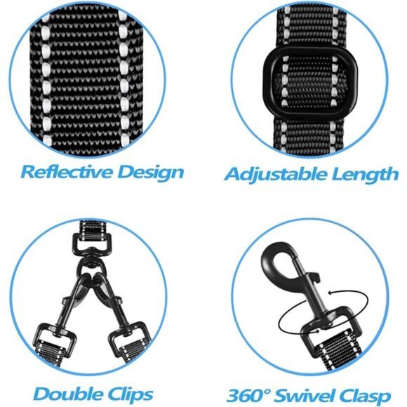 Double Dog Leash, No Tangle Dual Leash, Reflective Walking Training Lead - Picture 4 of 7